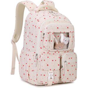 👑 Girls Beige Strawberry Students Book Bag Kawaii Ita Backpack